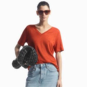 Cos V Neck Linen Short Sleeve Tee
